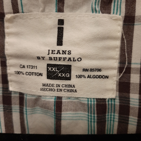 I Jeans by Buffalo men's casual button down shirt XXL white with brown and teal - Picture 3 of 5